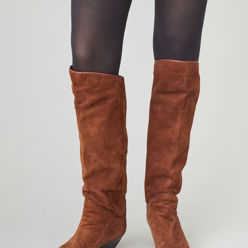 Vintage Suede High Boots Size 37 EU 7 US Brown Leather