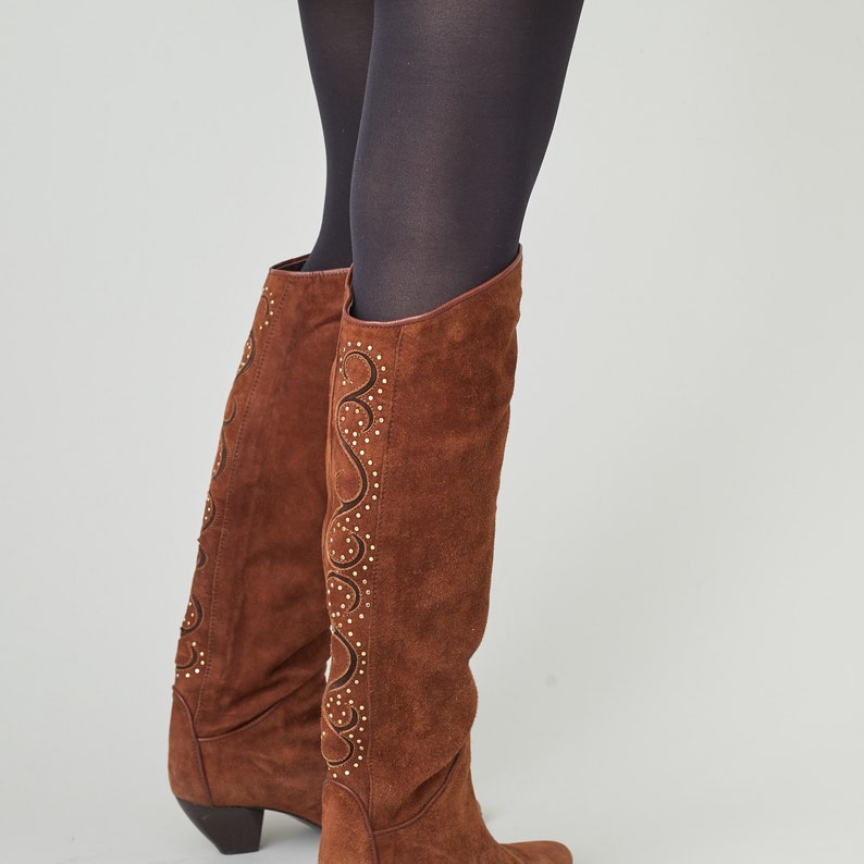 Vintage Suede High Boots Size 37 EU 7 US Brown Leather