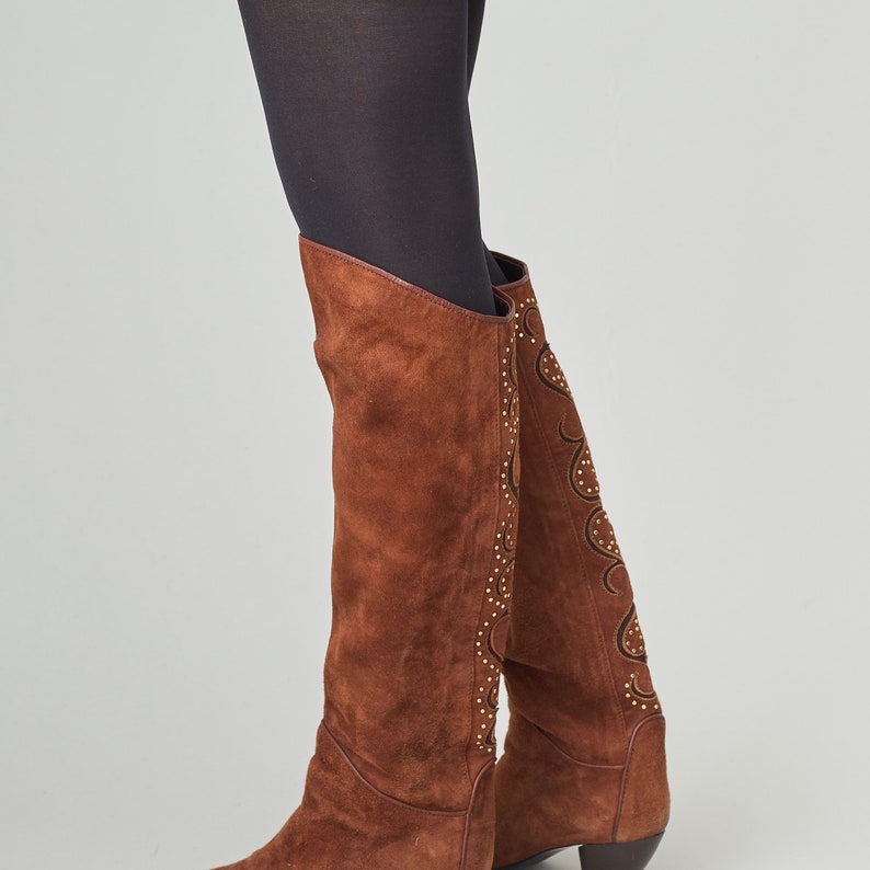 Vintage Suede High Boots Size 37 EU 7 US Brown Leather