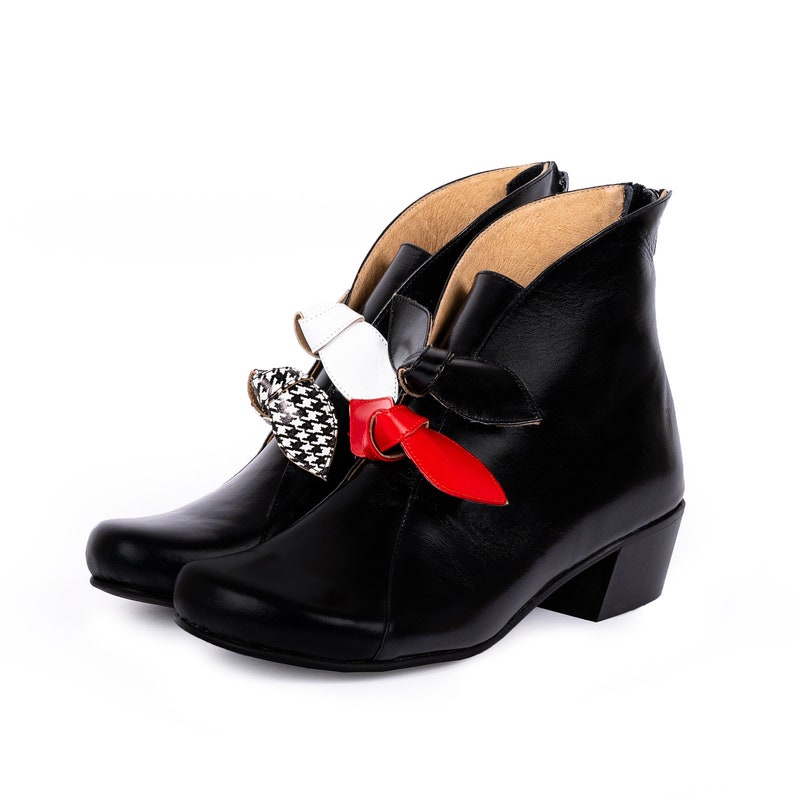 Yellow Leather Boots With Colorful Bows Handmade Free