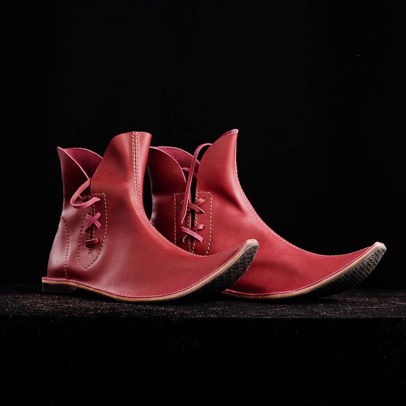 Burgundy Poulaine Medieval Style Boots Leather Boots for
