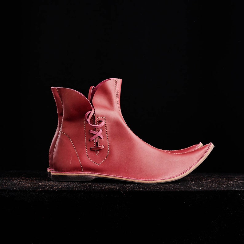 Burgundy Poulaine Medieval Style Boots Leather Boots for