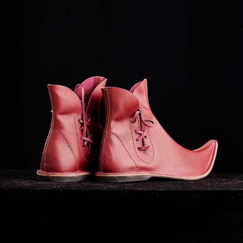Burgundy Poulaine Medieval Style Boots Leather Boots for