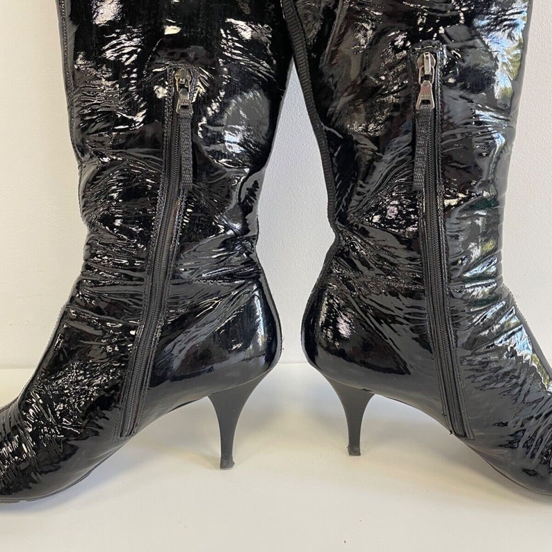 Prada Y2K Women's Patent Leather Knee Heel Boots Size 41
