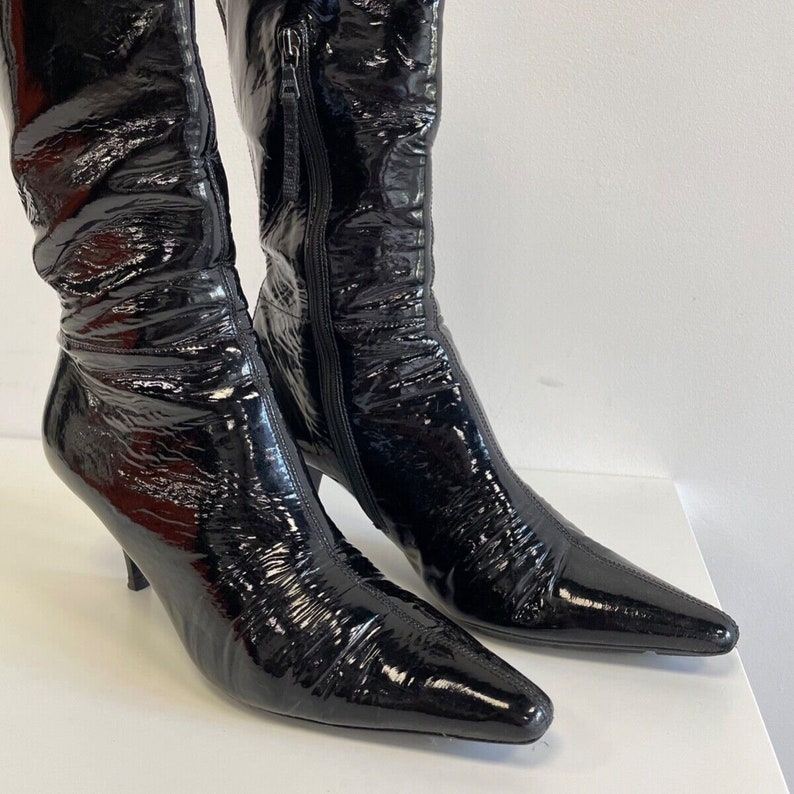 Prada Y2K Women's Patent Leather Knee Heel Boots Size 41