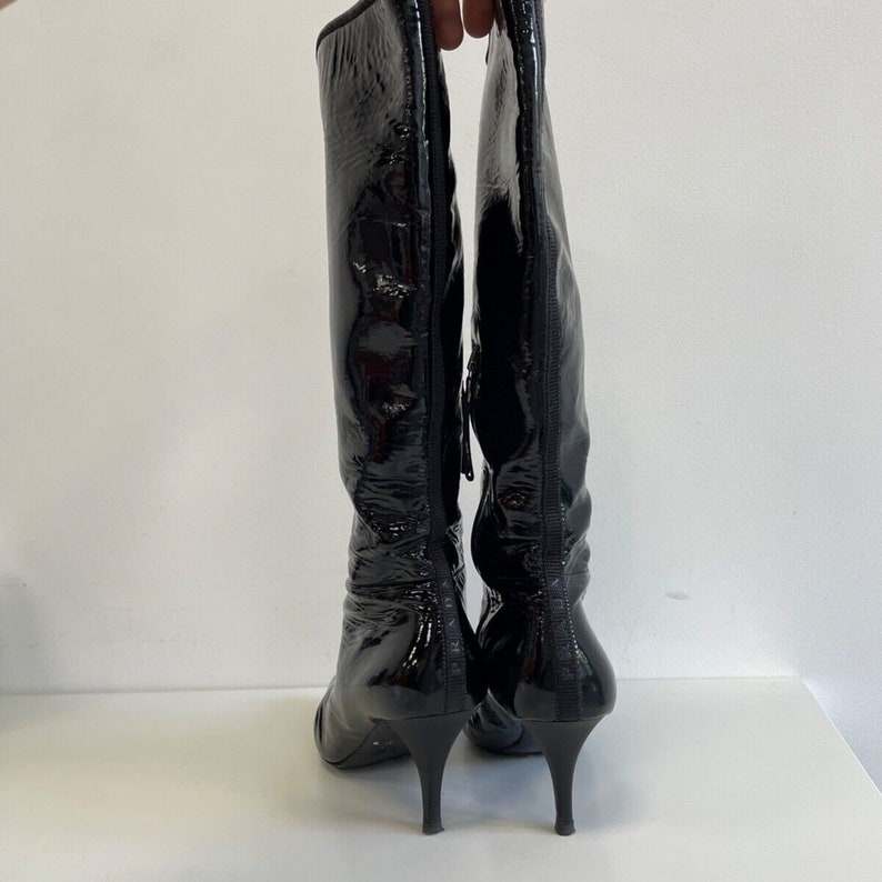 Prada Y2K Women's Patent Leather Knee Heel Boots Size 41