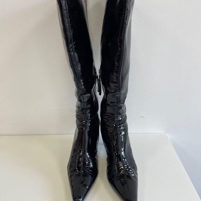 Prada Y2K Women's Patent Leather Knee Heel Boots Size 41