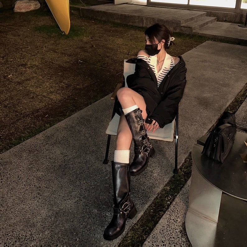 Women's Manual Belt Buckle Platform Knee High