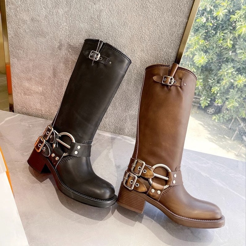 Women's Manual Belt Buckle Platform Knee High