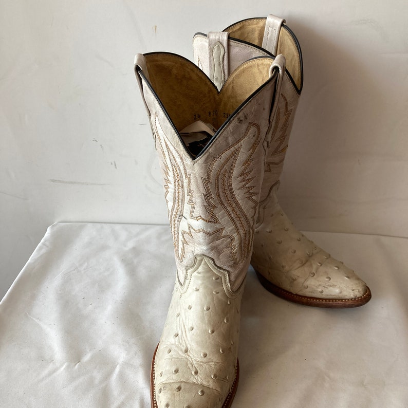 Vintage White Leather Cowboy Boots-leather and Ostrich Skin