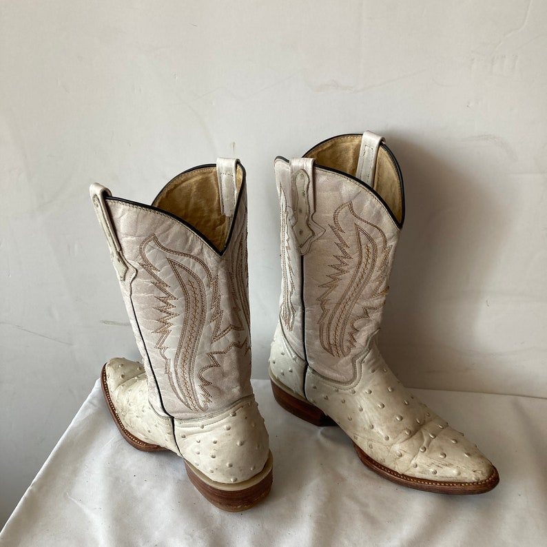 Vintage White Leather Cowboy Boots-leather and Ostrich Skin
