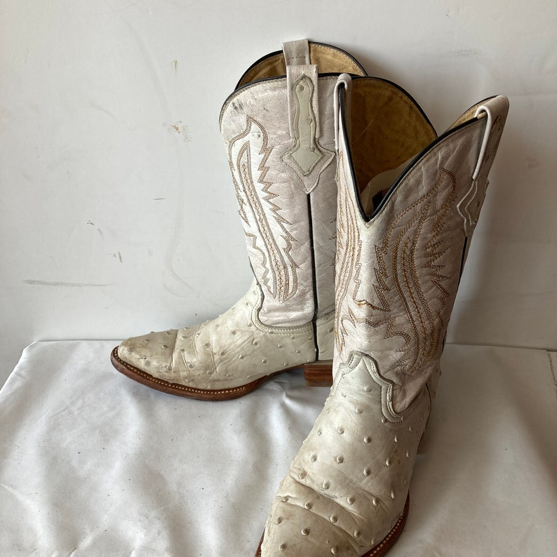 Vintage White Leather Cowboy Boots-leather and Ostrich Skin