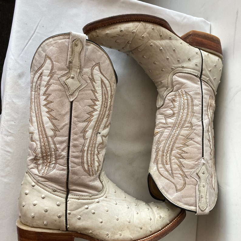Vintage White Leather Cowboy Boots-leather and Ostrich Skin