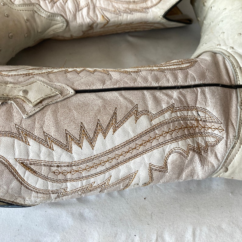 Vintage White Leather Cowboy Boots-leather and Ostrich Skin