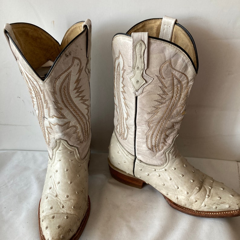 Vintage White Leather Cowboy Boots-leather and Ostrich Skin