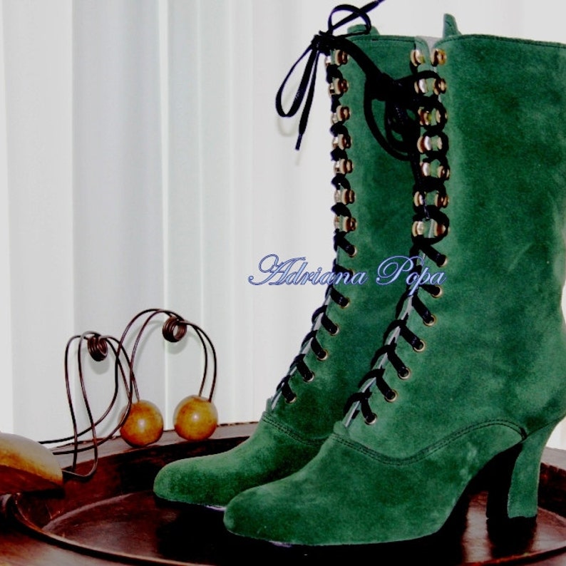 Emerald Green Boots Victorian Boots Emerald Green Suede