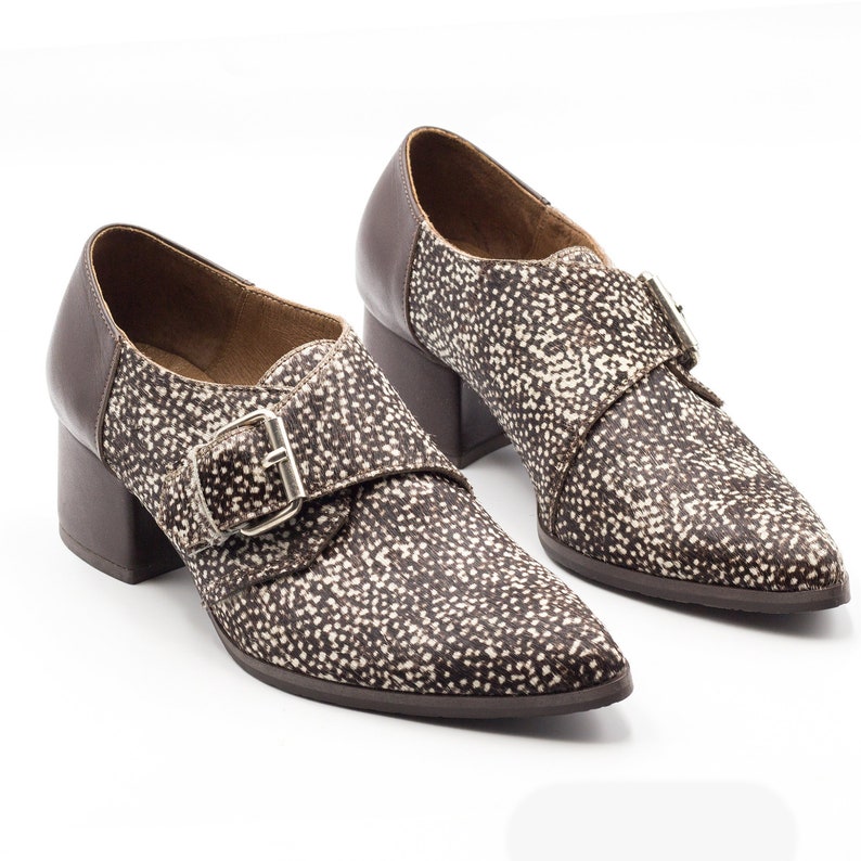 Brown Soft Leather Monk Shoes Comfortable Heel Shoes for
