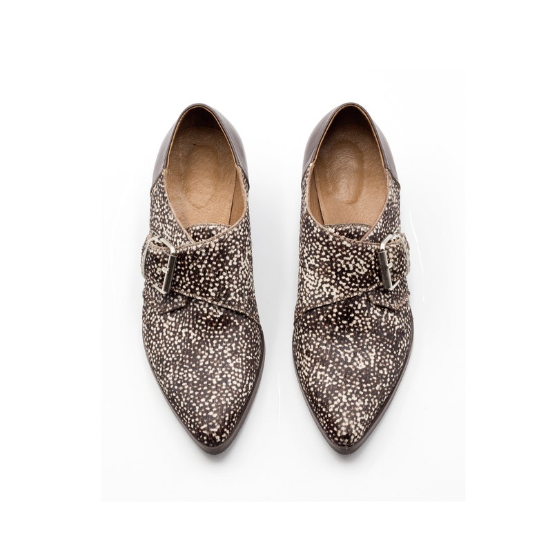 Brown Soft Leather Monk Shoes Comfortable Heel Shoes for