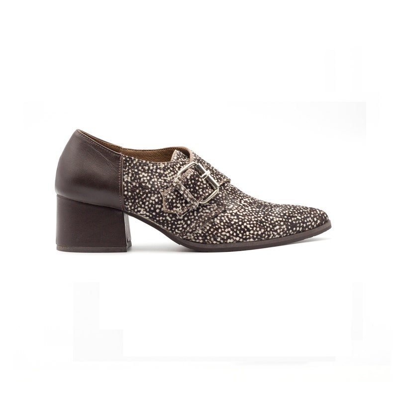 Brown Soft Leather Monk Shoes Comfortable Heel Shoes for