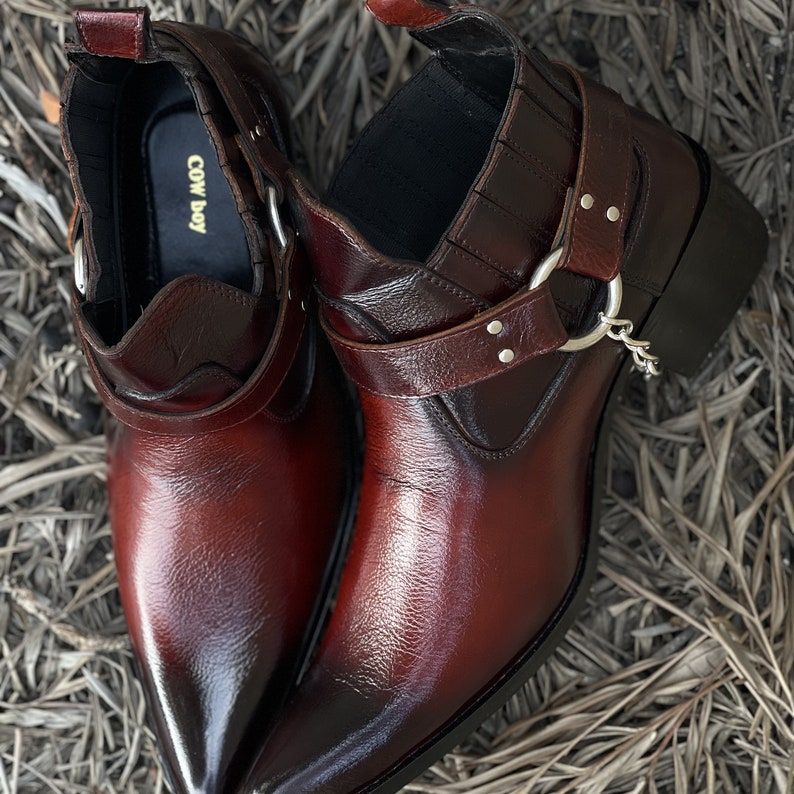 New Pure Handmade Men's Burgundy Color Cow Boy Genuine