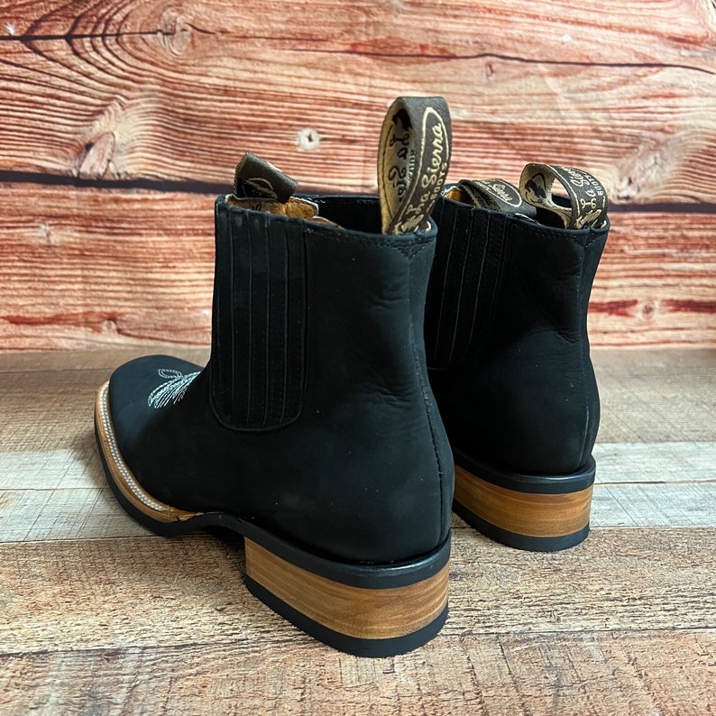 MENS Black Western Cowboy Chelsea LEATHER COWBOY Rodeo Square