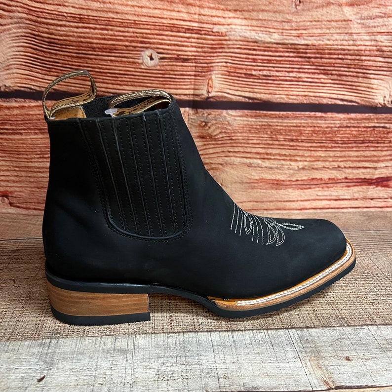 MENS Black Western Cowboy Chelsea LEATHER COWBOY Rodeo Square