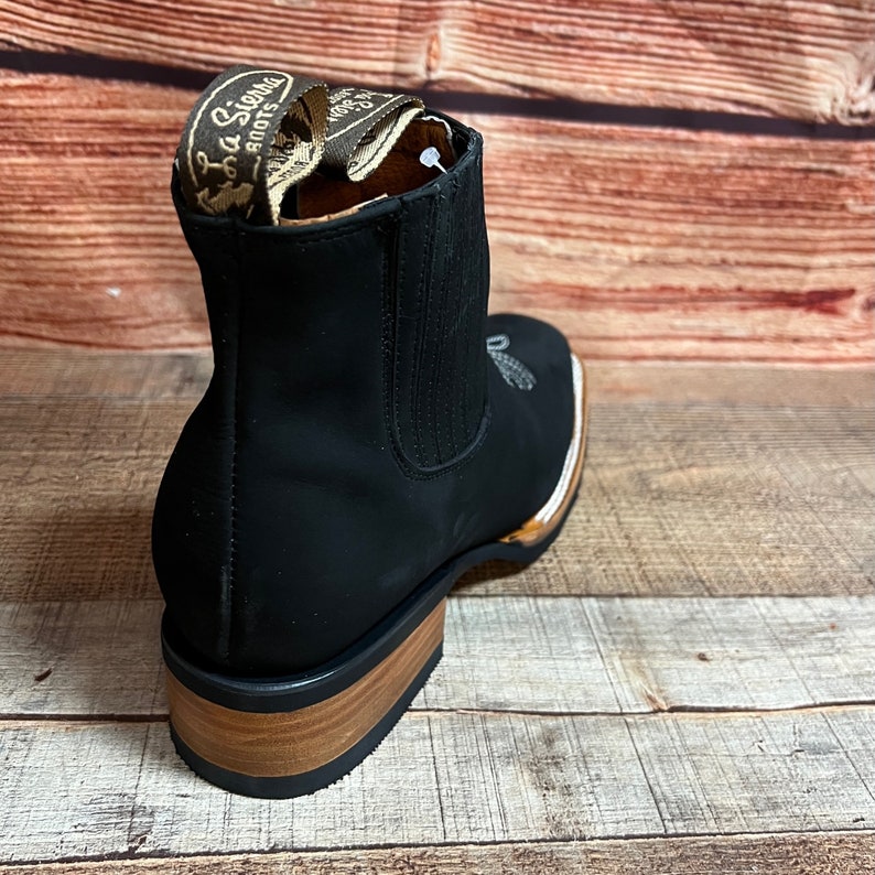 MENS Black Western Cowboy Chelsea LEATHER COWBOY Rodeo Square