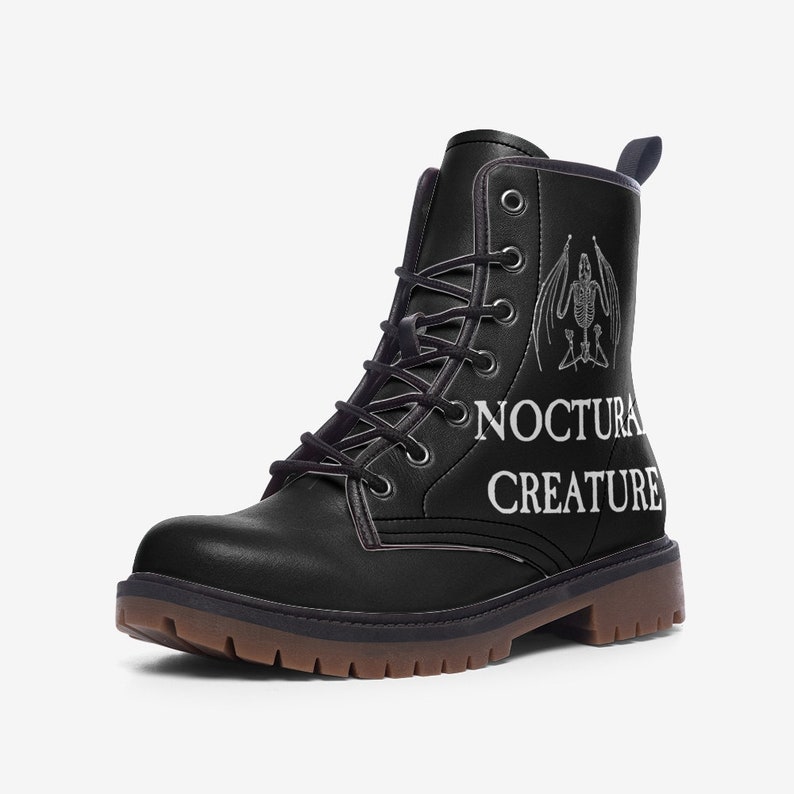 Noctural Creature Black Unisex Combat Boots Goth Vegan
