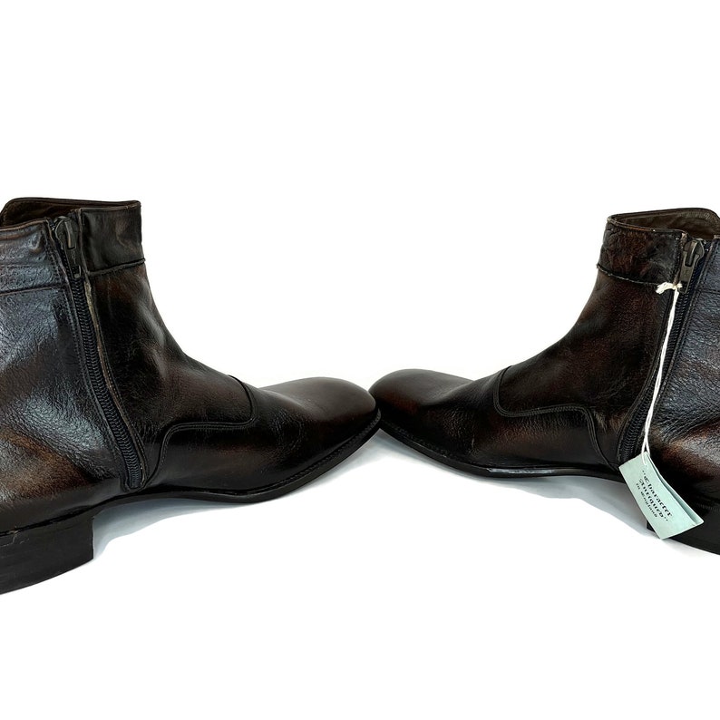 Vintage 1970s Mens Ankle Boots in Brown With Side Zipper 70s