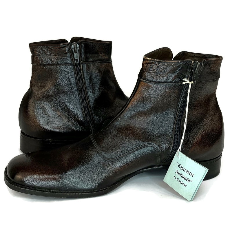 Vintage 1970s Mens Ankle Boots in Brown With Side Zipper 70s