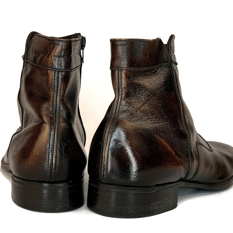 Vintage 1970s Mens Ankle Boots in Brown With Side Zipper 70s