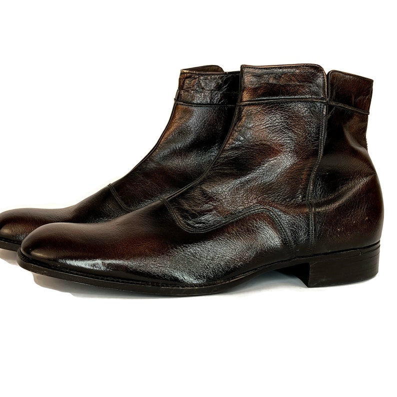 Vintage 1970s Mens Ankle Boots in Brown With Side Zipper 70s