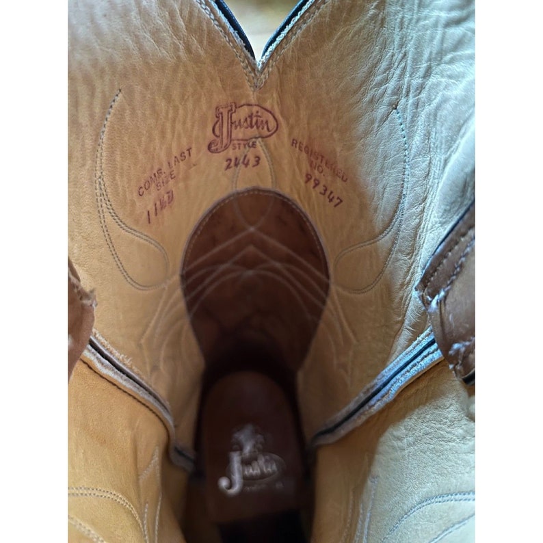 Vintage Justin Mens Light Tan Cowboy Boots Round Toe 11.5 2443
