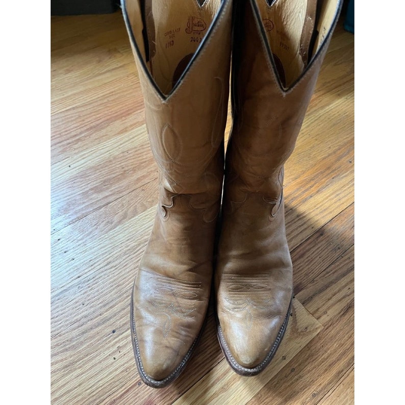 Vintage Justin Mens Light Tan Cowboy Boots Round Toe 11.5 2443