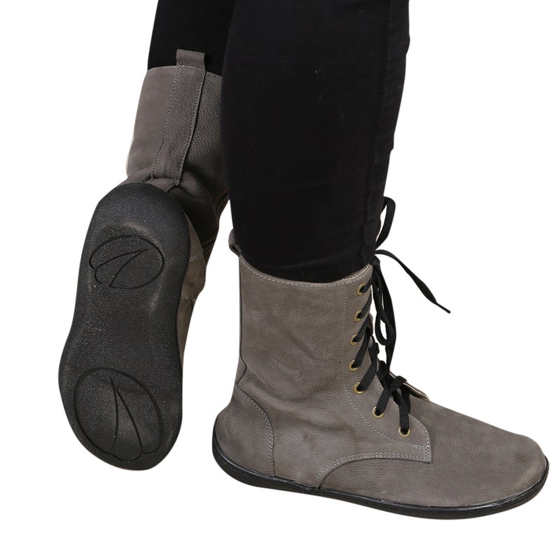 MEN BOOT GRAY Nubuck Leather Handmade Barefoot Grounding