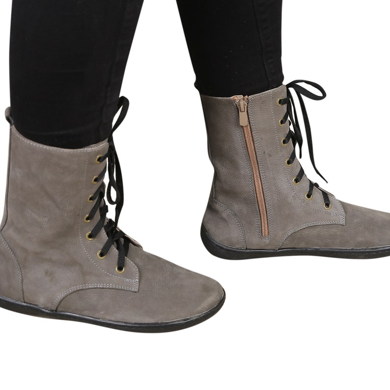 MEN BOOT GRAY Nubuck Leather Handmade Barefoot Grounding