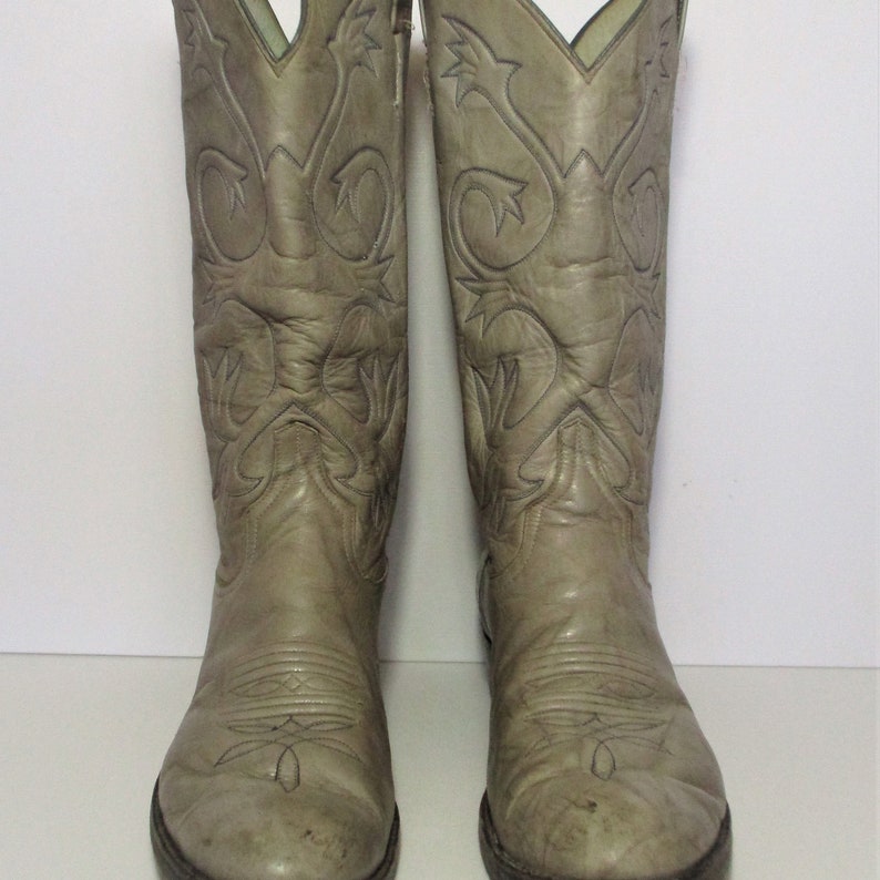 Vintage Larry Mahan Cowboy Boots Size 10 Men Light Gray