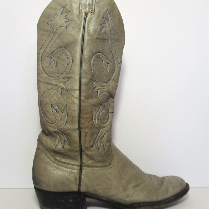 Vintage Larry Mahan Cowboy Boots Size 10 Men Light Gray