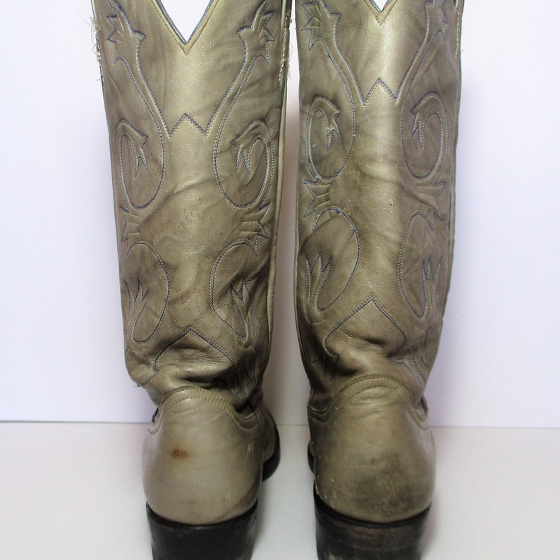 Vintage Larry Mahan Cowboy Boots Size 10 Men Light Gray