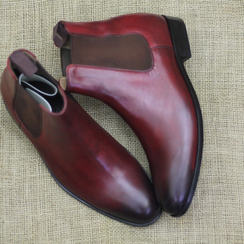 Bespoke Handmade Burgundy Color Genuine Leather Ankle High