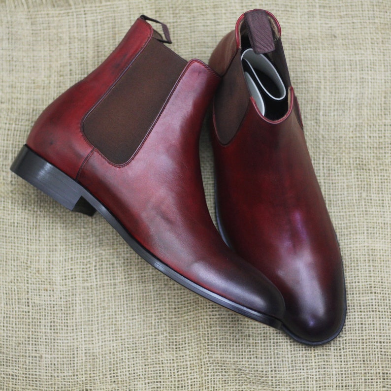 Bespoke Handmade Burgundy Color Genuine Leather Ankle High