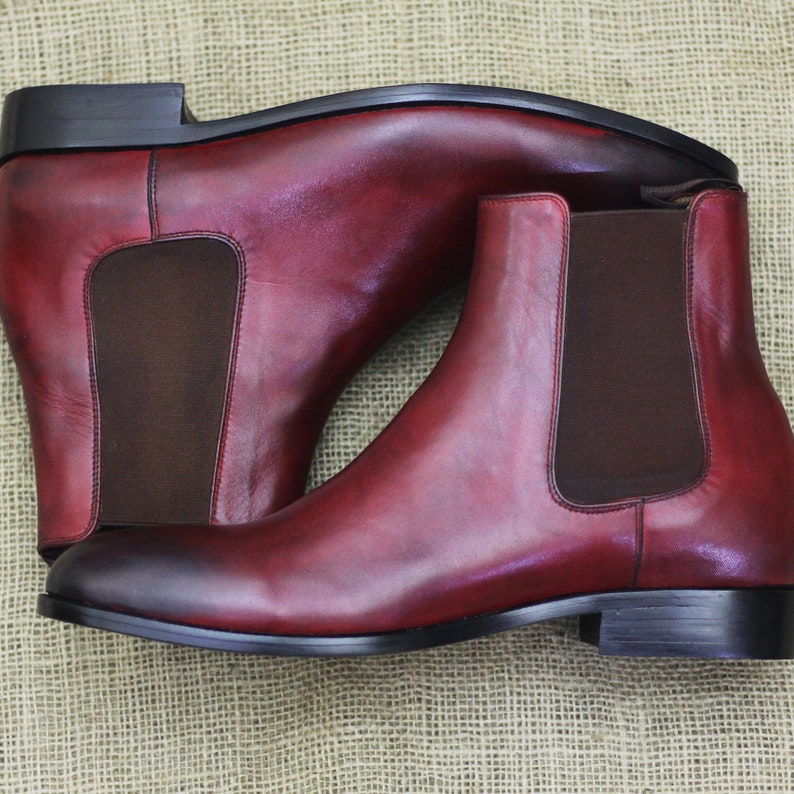 Bespoke Handmade Burgundy Color Genuine Leather Ankle High
