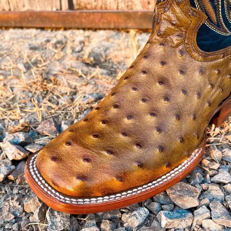 Handcrafted Men's Ostrich Cowboy Boots/ Square Toe Cowboy