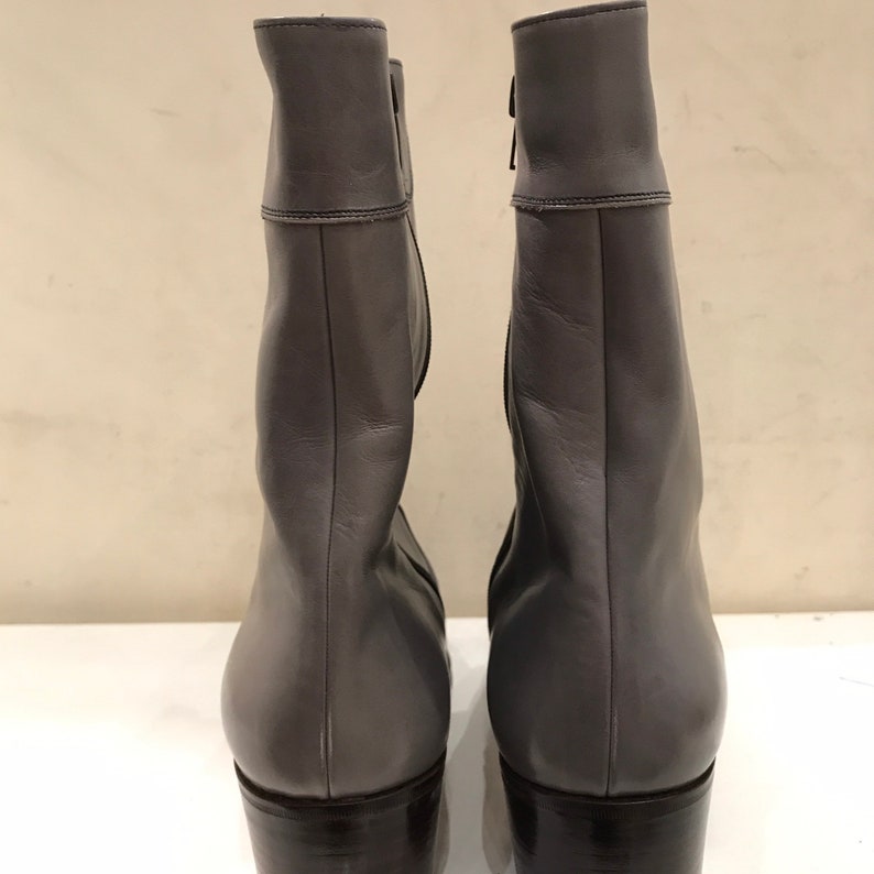 Vintage Heeled Ankle Boots for Men in Gray Leather and Suede