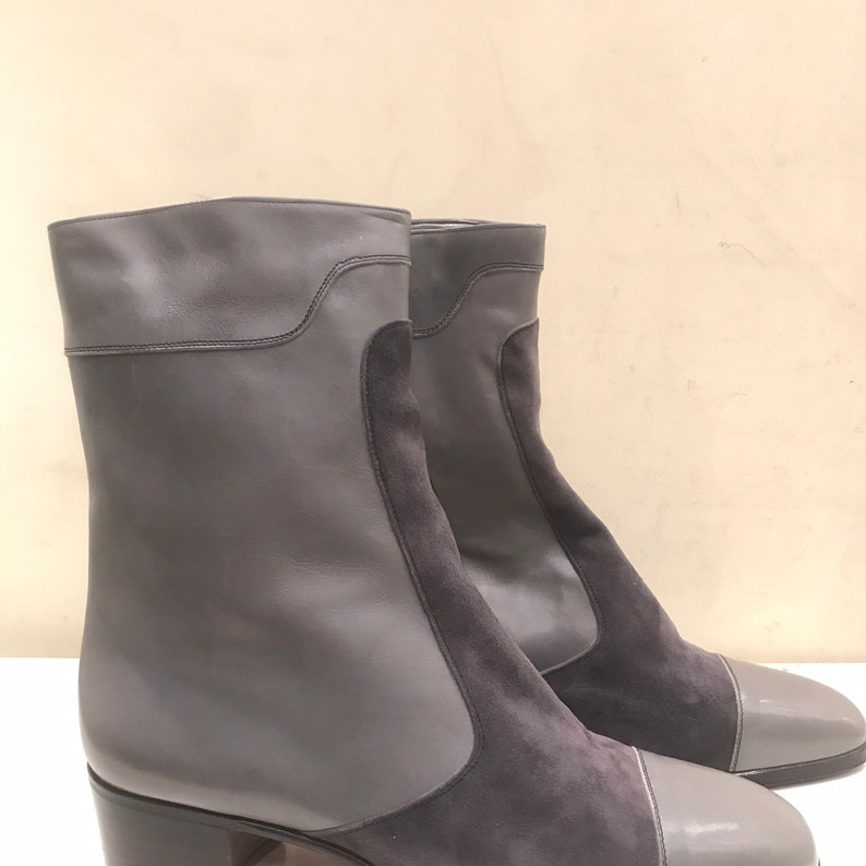 Vintage Heeled Ankle Boots for Men in Gray Leather and Suede