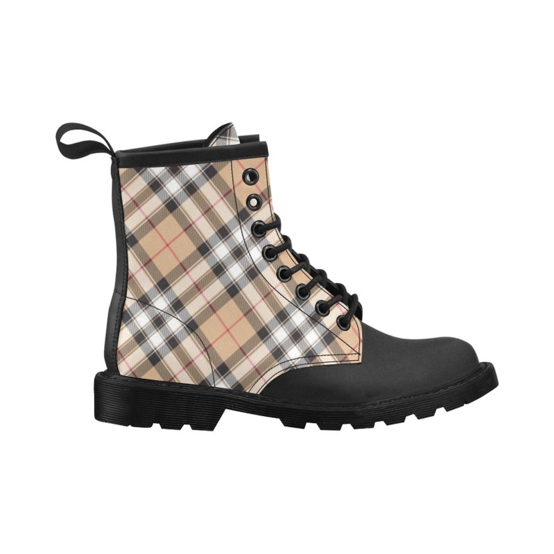 Cream Plaid Women's Boots Tartan Tan White Check Vegan