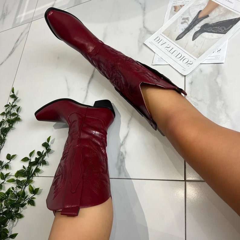 Cowboy Western Boots Burgundy Red