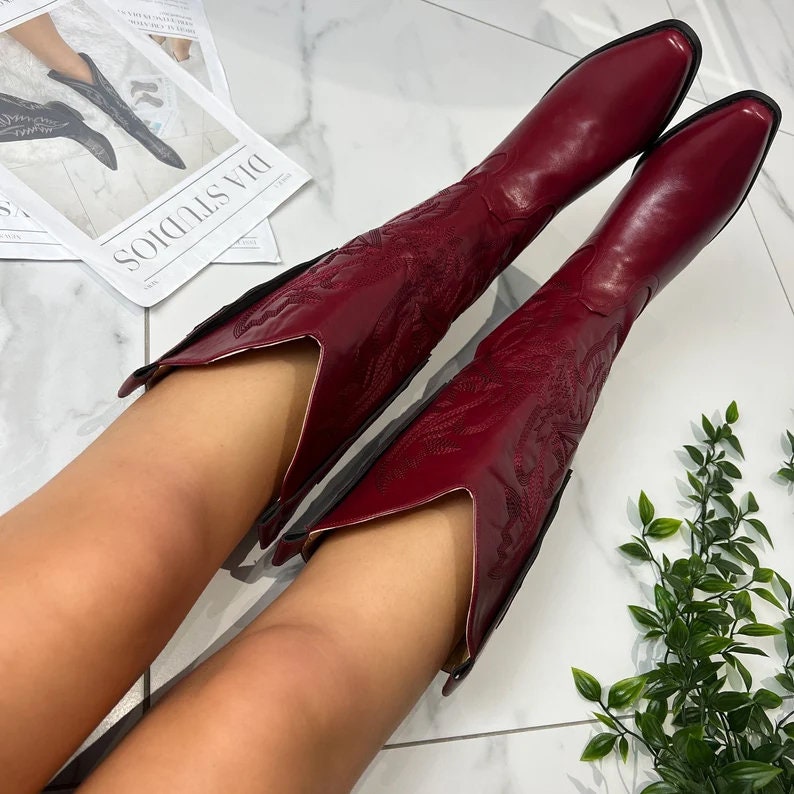 Cowboy Western Boots Burgundy Red