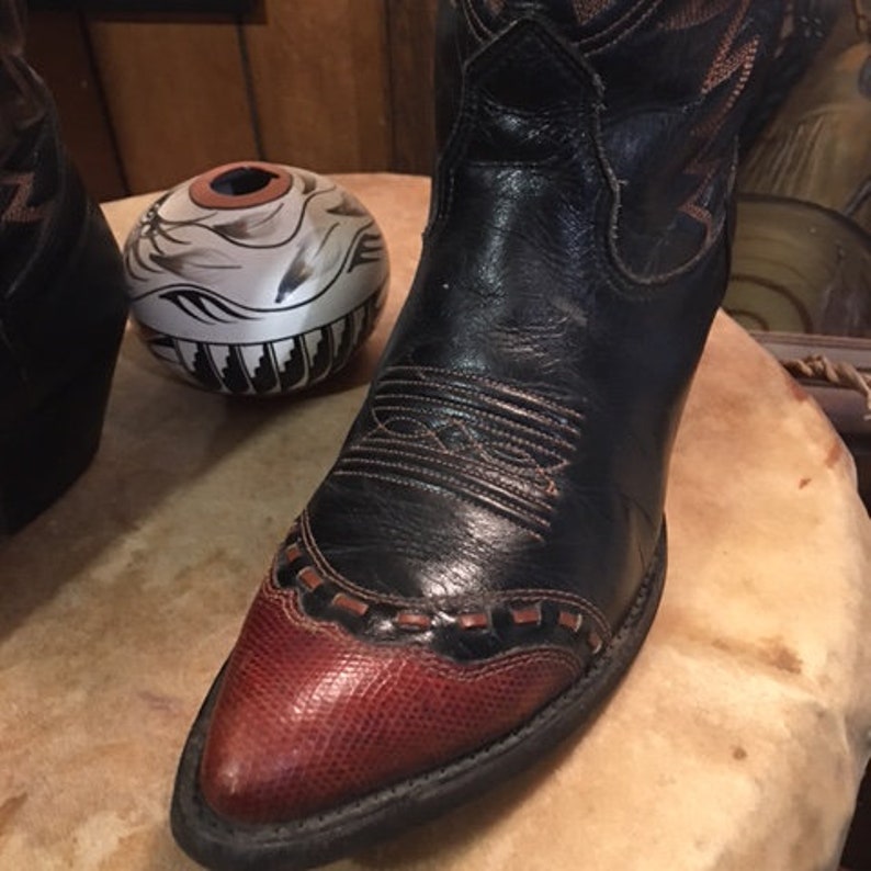 Vintage Nocona Lizard Stitched Wingtip & Trim Black Cowboy