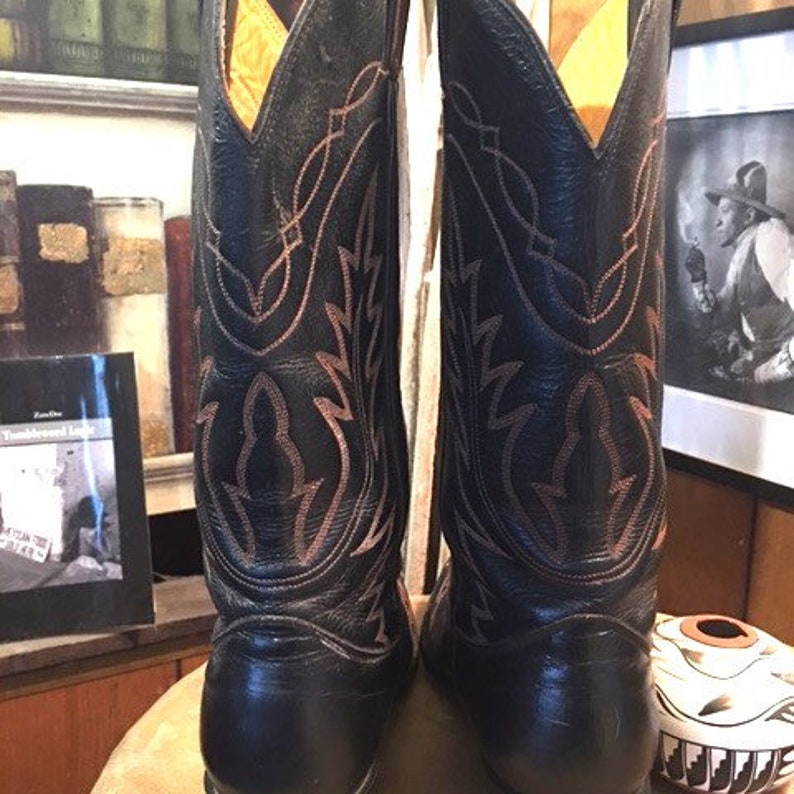 Vintage Nocona Lizard Stitched Wingtip & Trim Black Cowboy